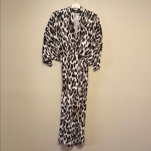 Buddy Love Leopard Print Maxi Dress XS Flowy Kimono Sleeve Side Slit